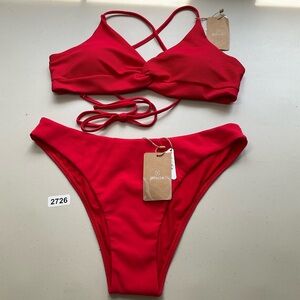 Berlook Bikini Set XL Red Twist Backless Bikini Top Low Waisted Bottom New